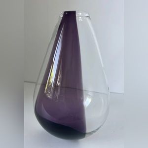 Purple and Clear Blown Glass Vase 7-1/2” x 5-1/2”
